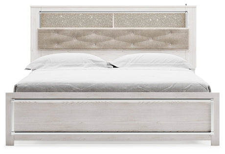 Altyra White King Panel Bookcase Bed head-on front view