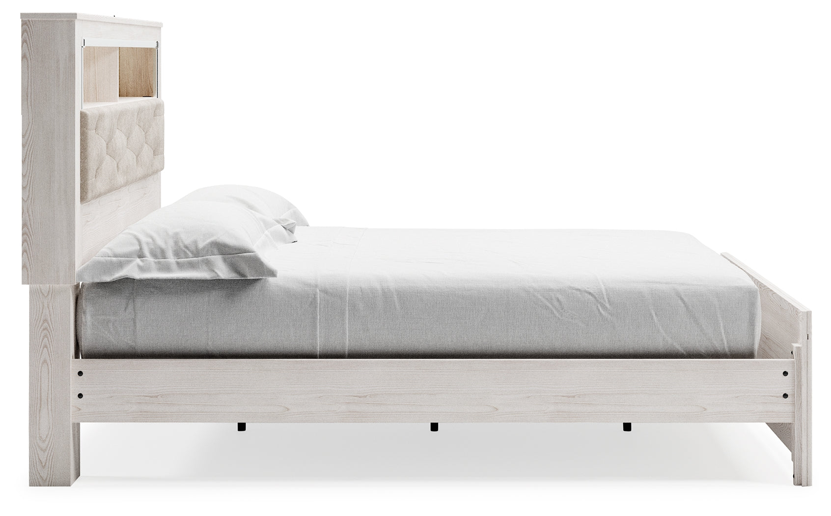 Altyra White King Panel Bookcase Bed side view