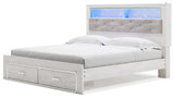 Altyra White King Upholstered Bookcase Bed with Storage - head-on view