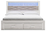 Altyra White King Upholstered Bookcase Bed with Storage - side view