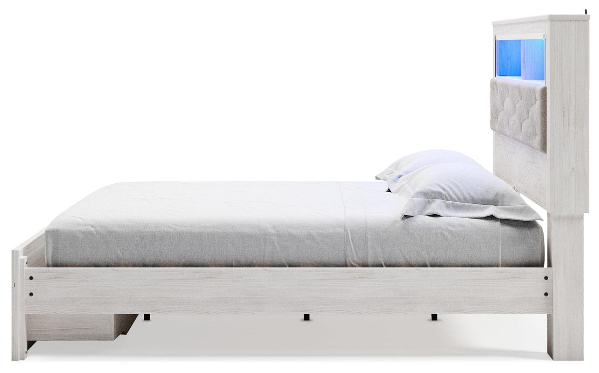 Altyra White King Upholstered Bookcase Bed with Storage - alternate side angle