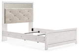Altyra White Full Panel Bed, front view highlighting upholstered headboard
