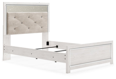 Altyra White Full Panel Bed, front view highlighting upholstered headboard