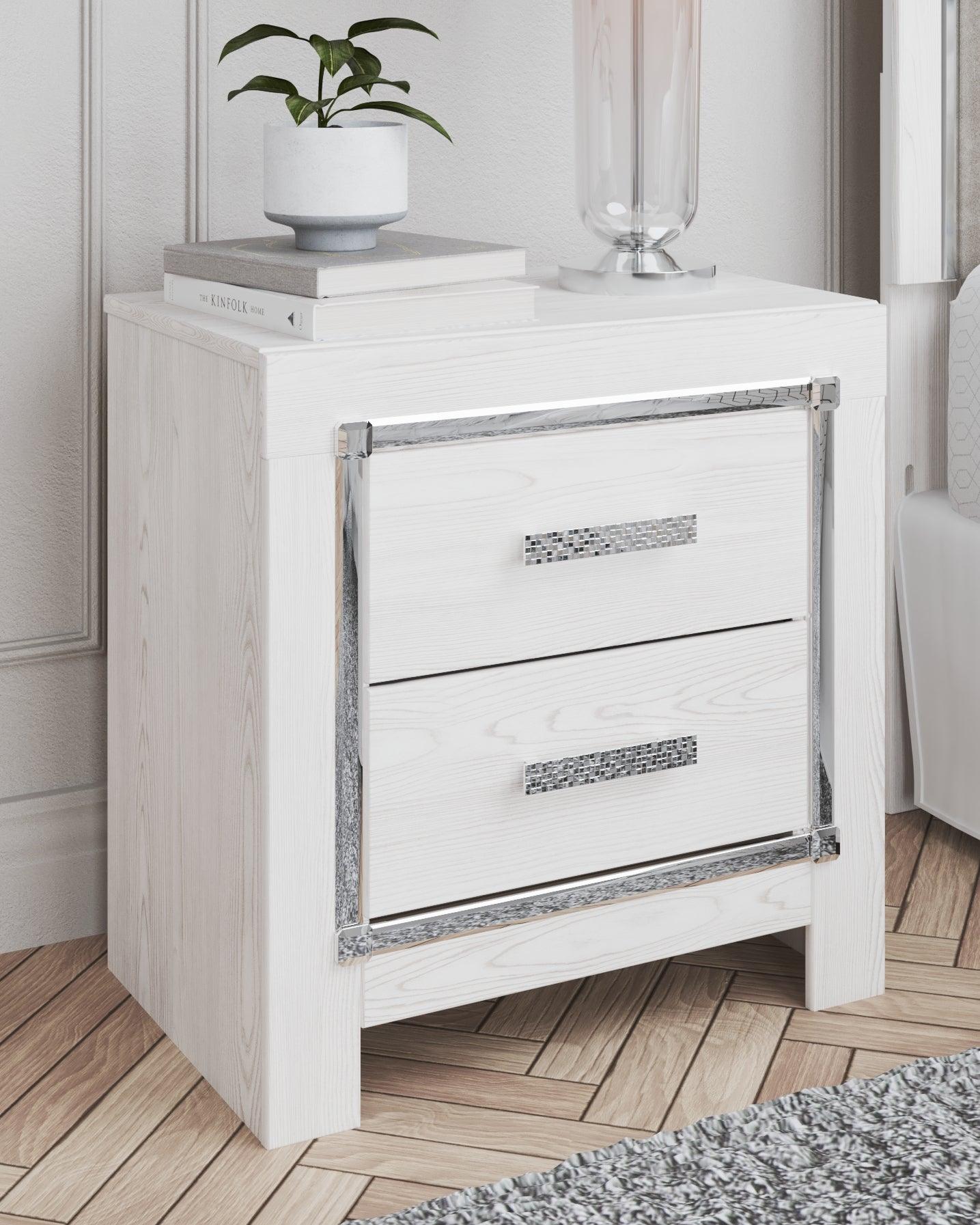 Altyra White Nightstand front view with drawers closed