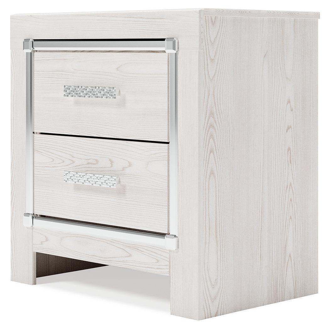 Altyra White Nightstand showcasing chrome-tone handles