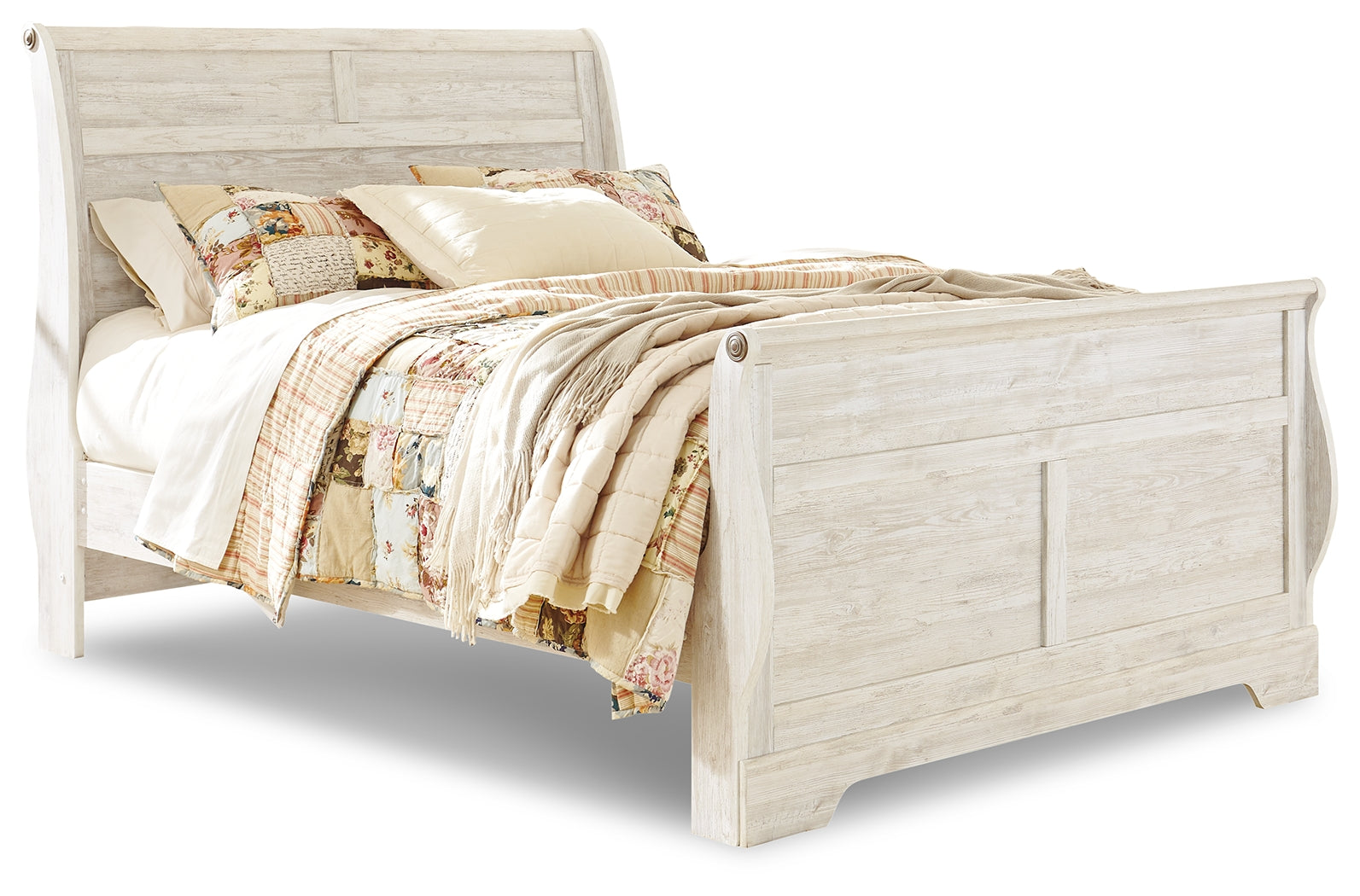 Willowton Whitewash Queen Sleigh Bed side angle