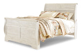 Willowton Whitewash Queen Sleigh Bed detail of planked headboard