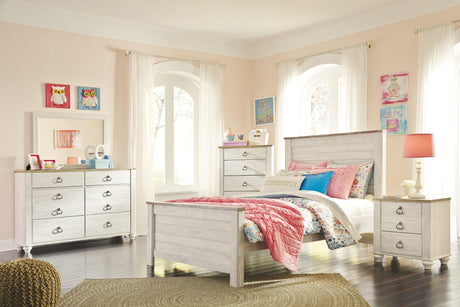 Willowton Whitewash Full Panel Bed slat system detail