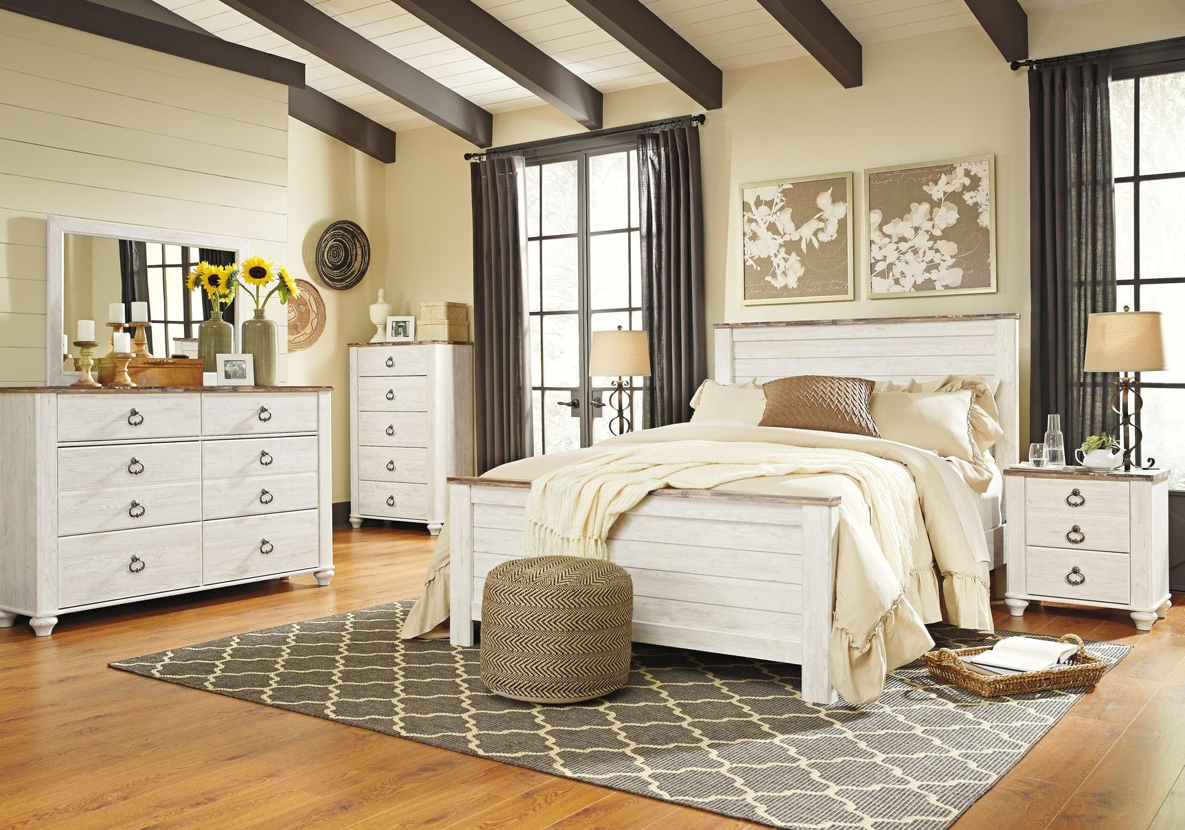 Willowton Whitewash Dresser And Mirror - Ella Furniture