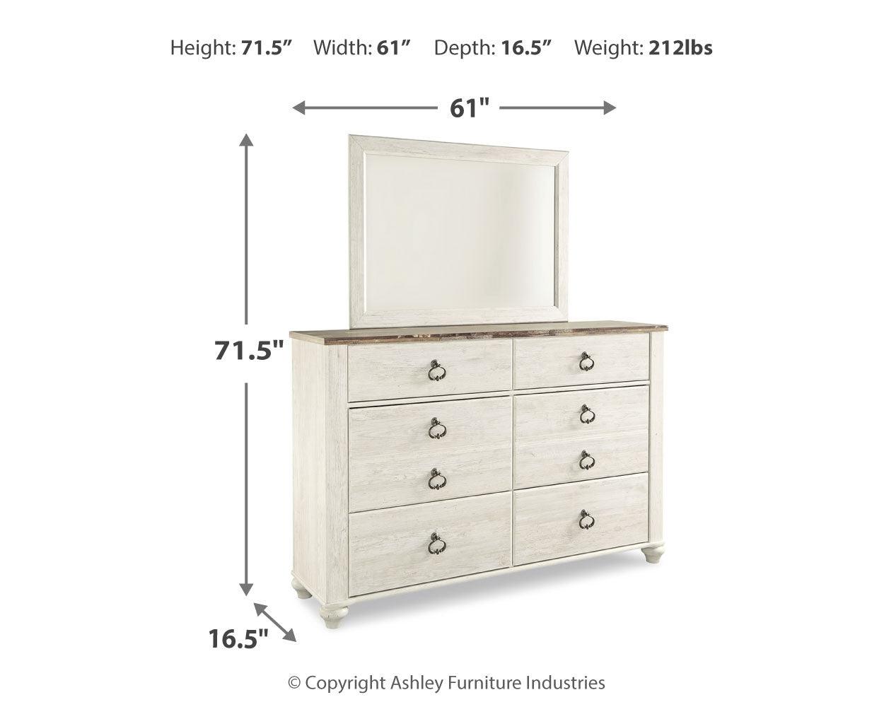 Willowton Whitewash Dresser And Mirror - Ella Furniture