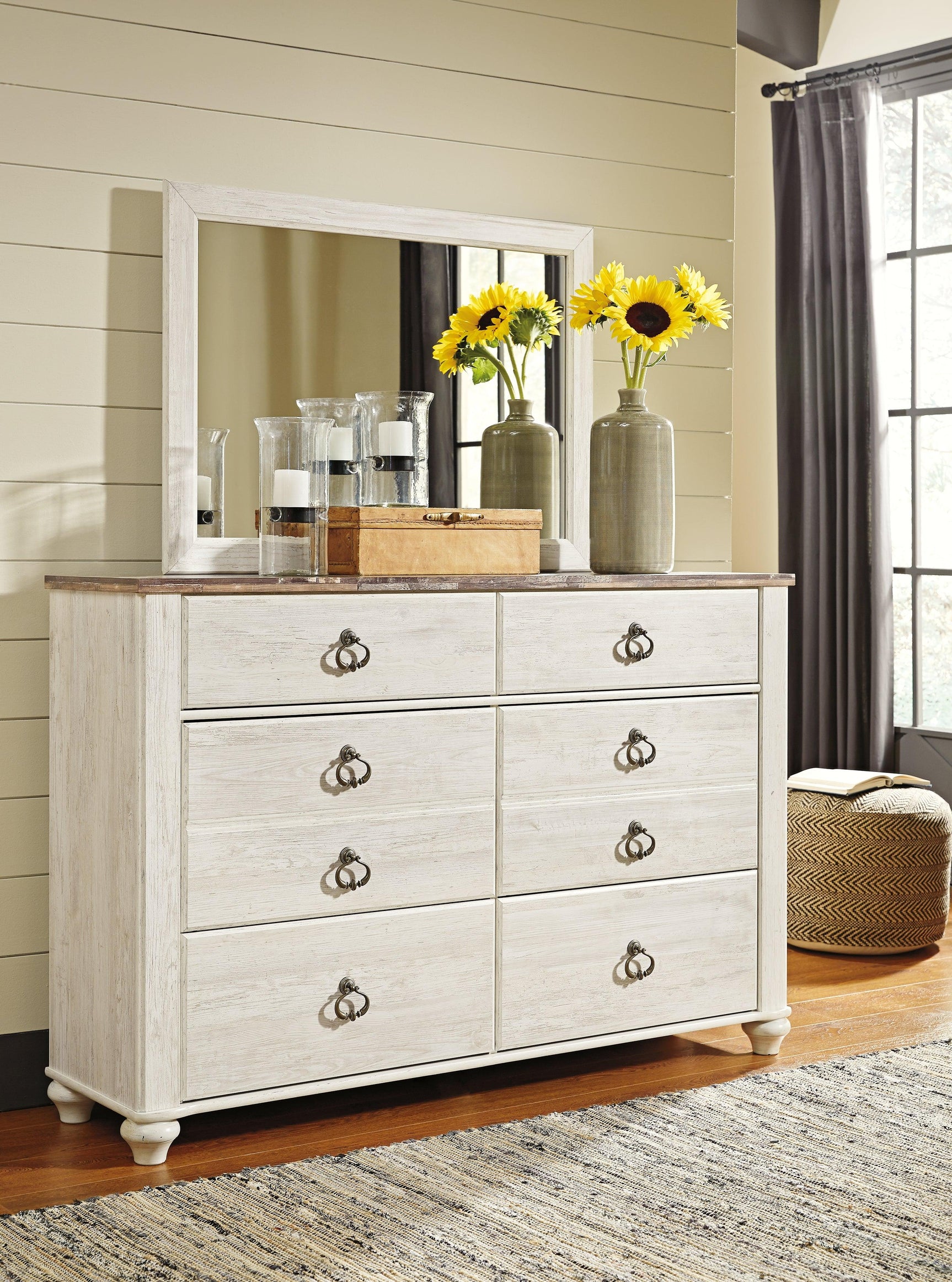 Willowton Whitewash Dresser And Mirror - Ella Furniture