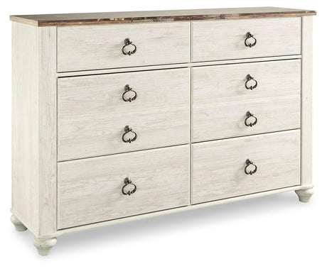 Willowton Two-Tone Dresser side view with plank-effect top