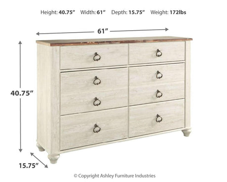Willowton Dresser schematic with dimensions