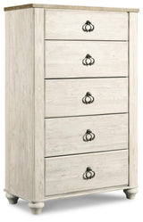 Close-up of Willowton Chest drawer knobs and two-tone finish