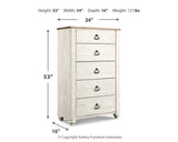 Willowton Whitewash Sleigh Bedroom Set dimension view