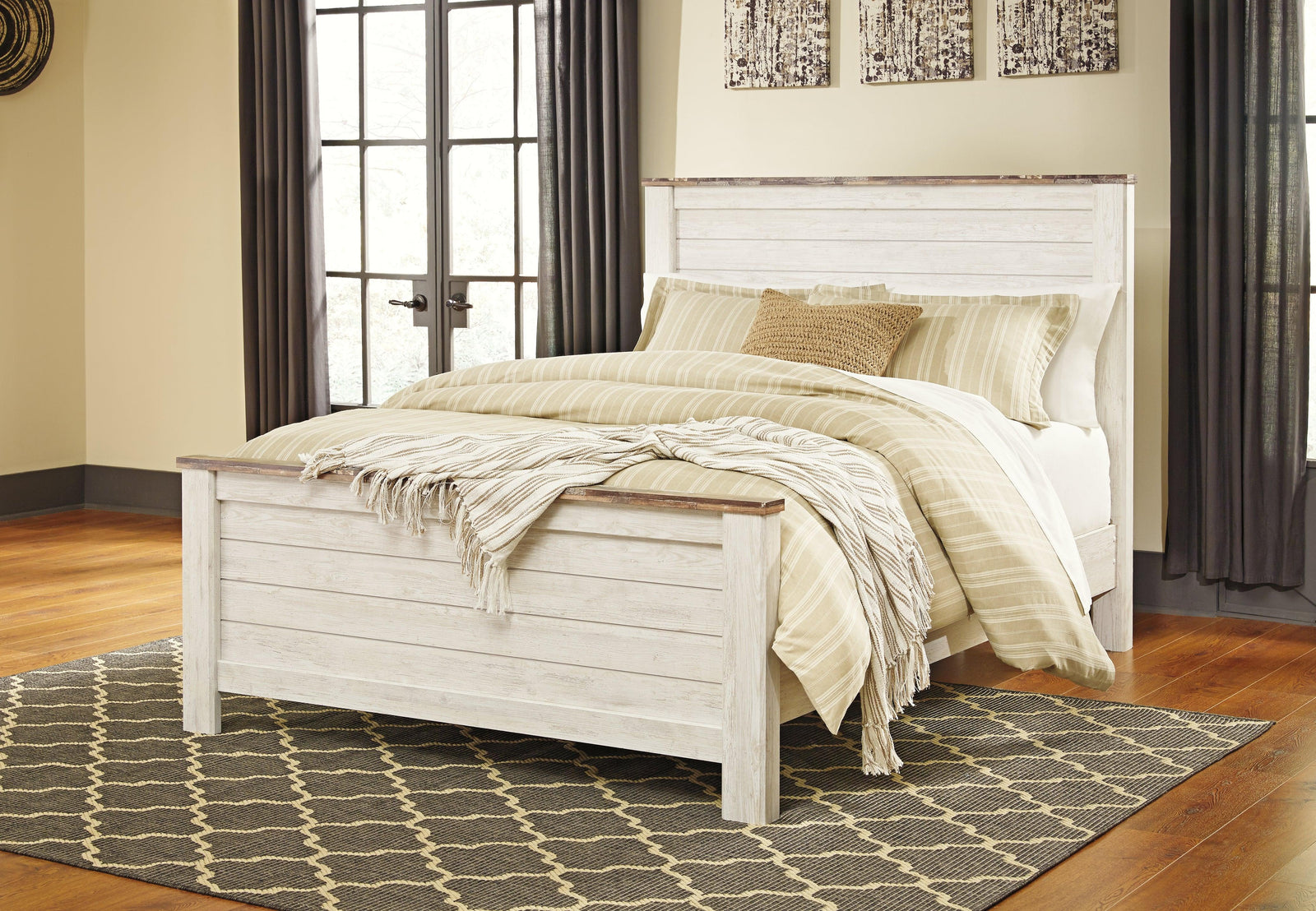 Willowton Whitewash King Panel Bed - Ella Furniture