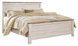 Willowton Whitewash King Panel Bed styled in bedroom