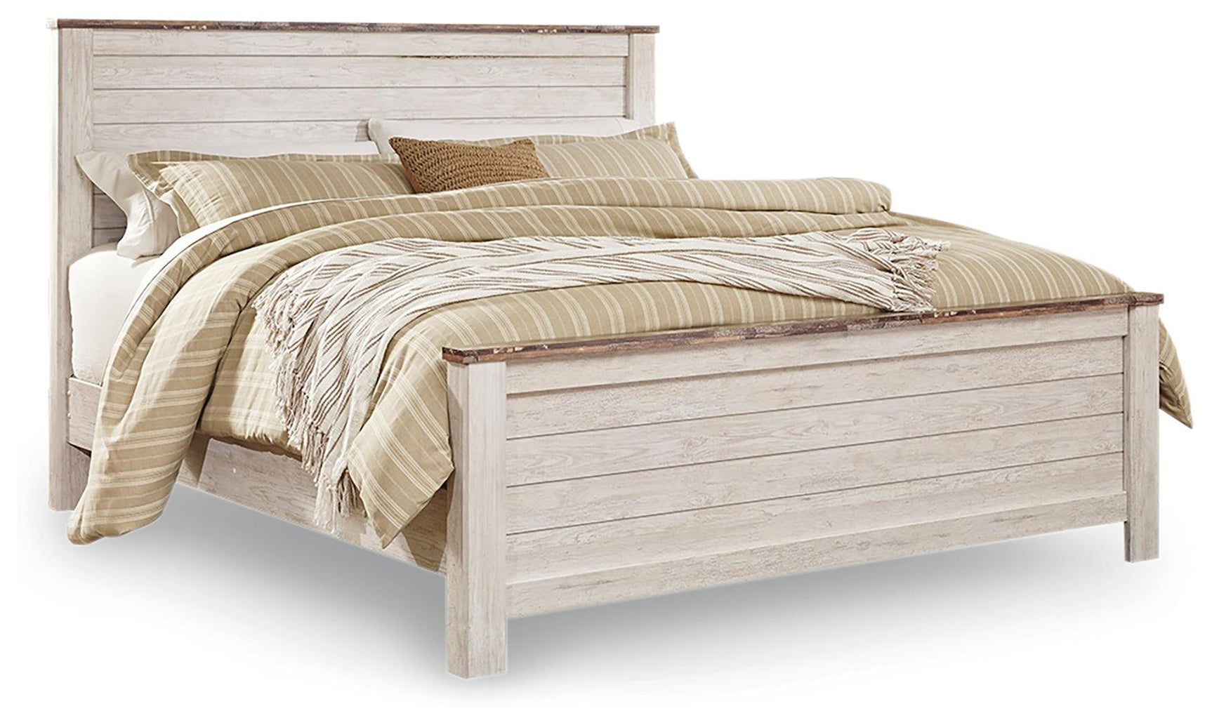 Willowton Whitewash King Panel Bed side angle