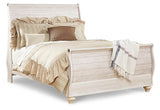Willowton Whitewash Queen Sleigh Bed angled view in room