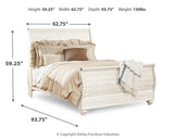 Willowton Whitewash Sleigh Bedroom Set dimension view
