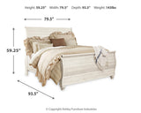 Willowton Whitewash Sleigh Bedroom Set dimension view