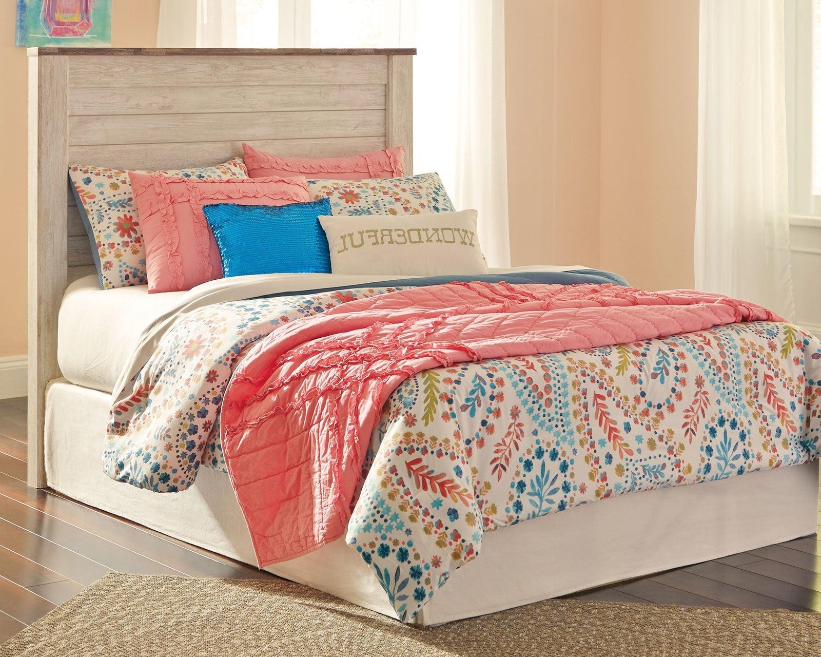 Willowton Whitewash Full Panel Bed - Ella Furniture