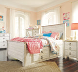 Willowton full panel bed in whitewash finish styled in bedroom