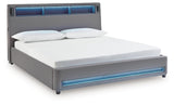 Side angle of Verishaw King Upholstered Bed with LED lighting off