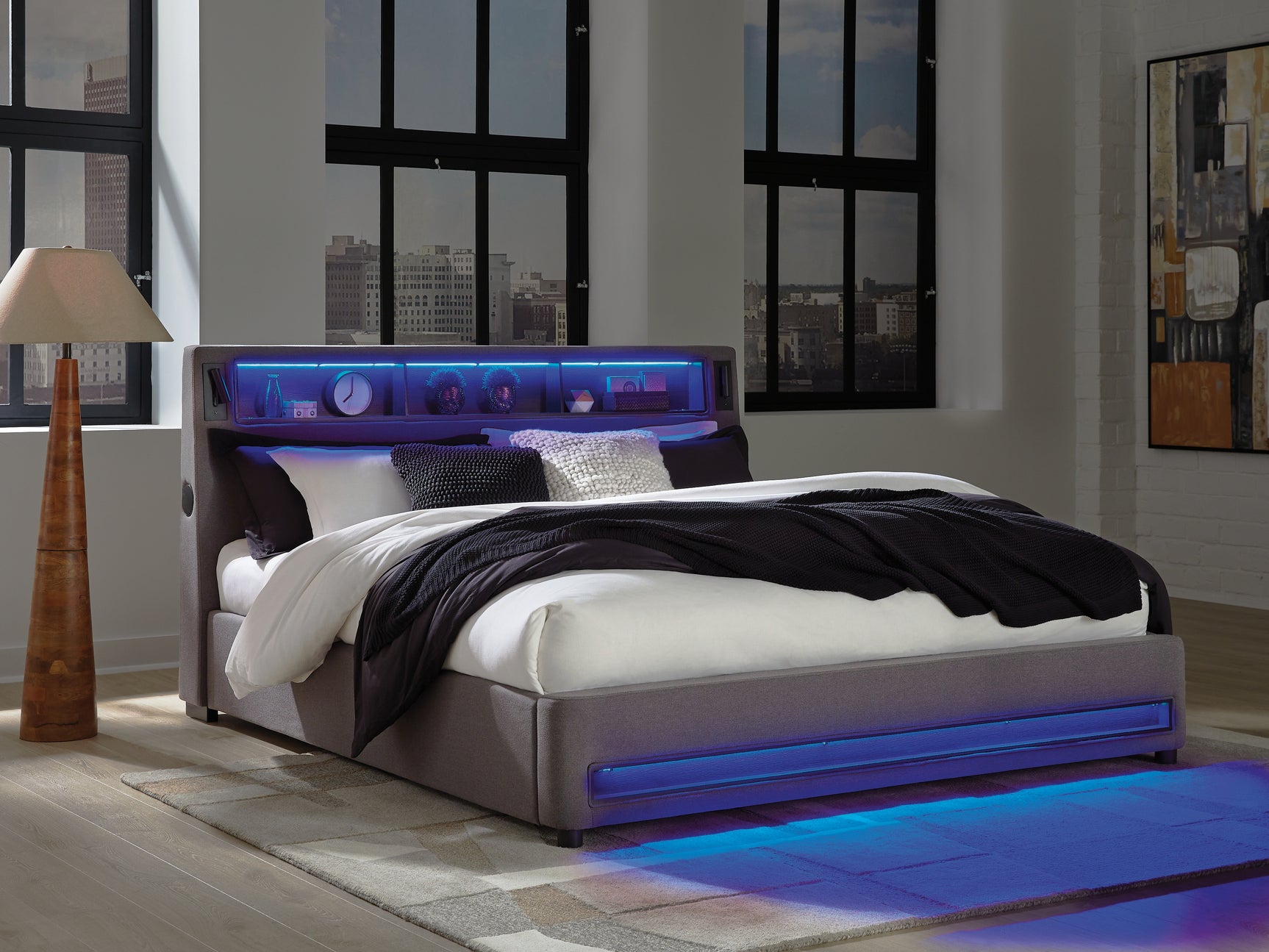 Power cord connection and USB ports on bed frame