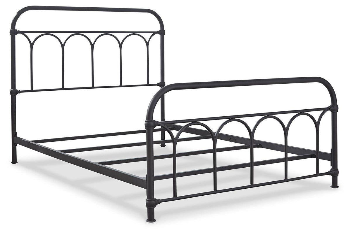 Nashburg Black Full Metal Bed angled view highlighting frame details