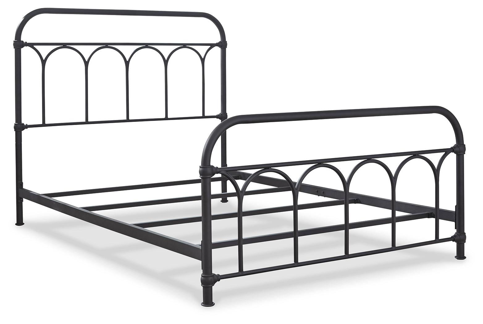Nashburg Black Full Metal Bed angled view highlighting frame details