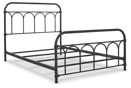 Nashburg Black Full Metal Bed angled view highlighting frame details