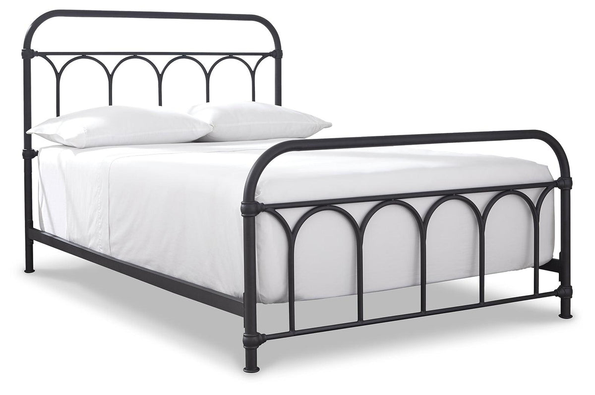 Nashburg Black Full Metal Bed close-up of moulded metal accents