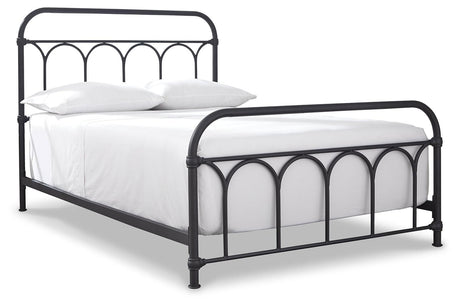 Nashburg Black Full Metal Bed close-up of moulded metal accents