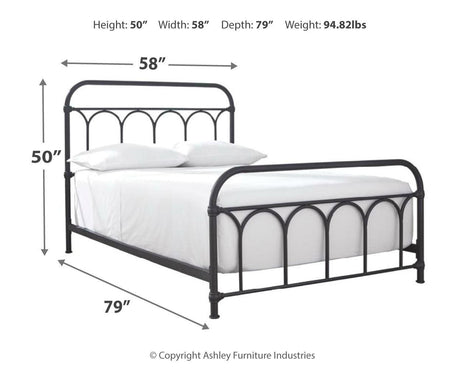 Nashburg Black Full Metal Bed dimensional drawing