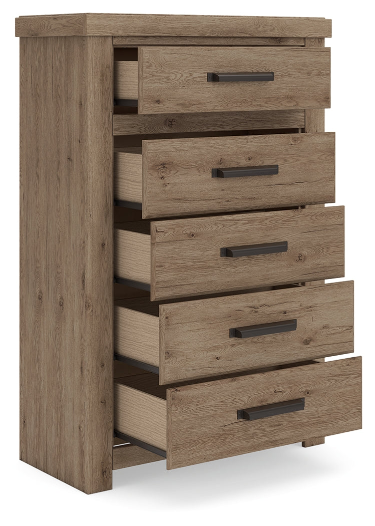 Open drawer of Oliandon Chest of Drawers showing interior