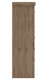 Side view of chest showing wood grain finish