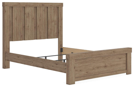 Oliandon Light Brown Panel Bed. Dresser, Mirror Bedroom Set angled view
