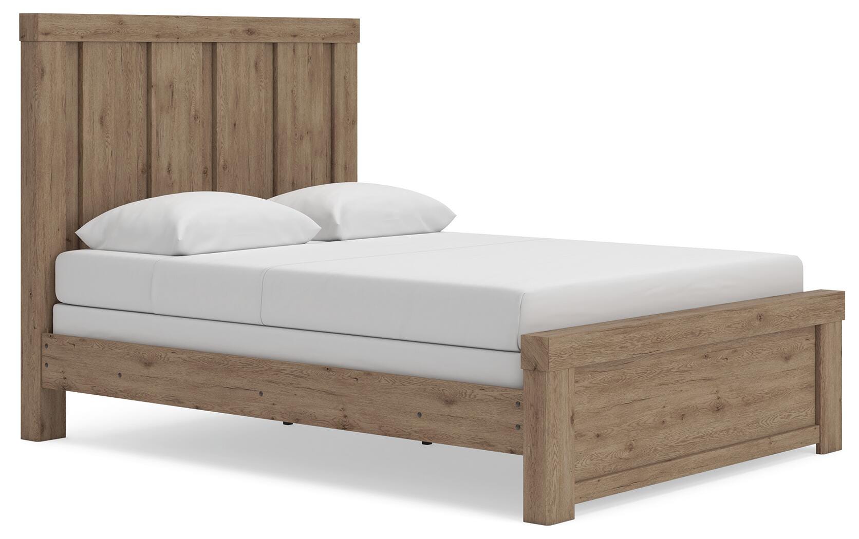 Oliandon Light Brown Panel Bed. Dresser, Mirror Bedroom Set angled view