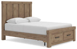 Oliandon Light Brown Queen Panel Storage Bed angled view