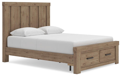 Oliandon Light Brown Queen Panel Storage Bed angled view