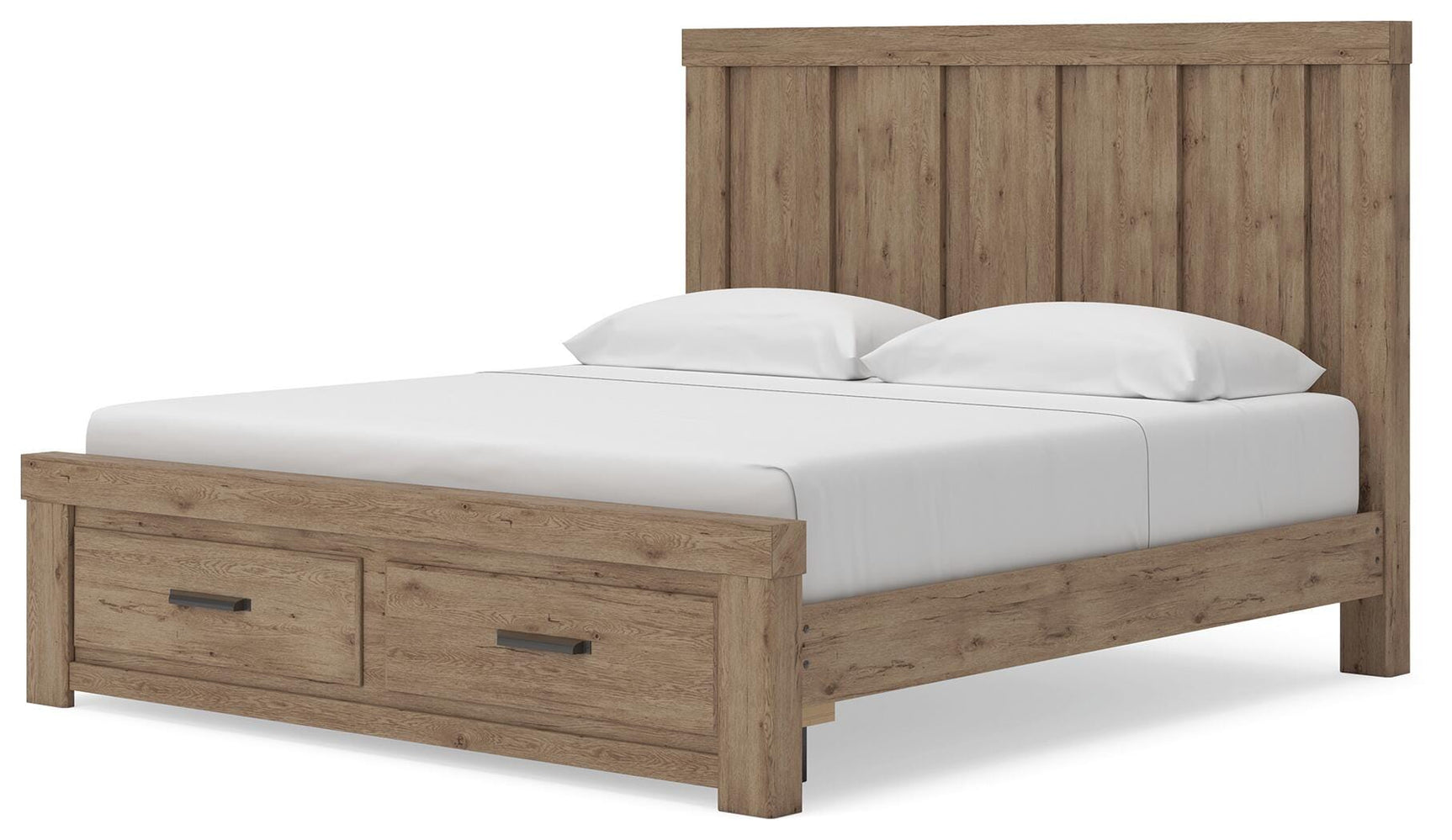 Oliandon Light Brown King Panel Storage Bed angled view