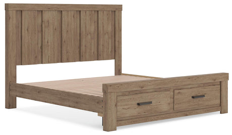 Oliandon Light Brown Panel Storage Bedroom Set angled view