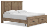 Oliandon Light Brown King Panel Storage Bed angled view