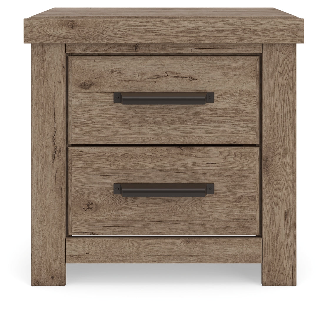 Head-on view of Oliandon Nightstand top and drawers