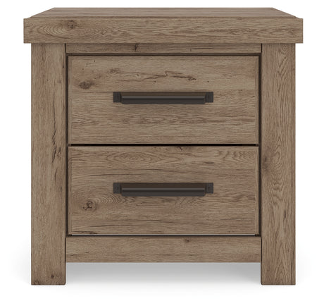 Head-on view of Oliandon Nightstand top and drawers