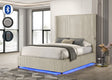 Melinda Cream Upholstered King Bed with LED lighting and Bluetooth speaker front view