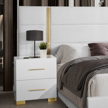 Side view of Darya White Upholstered Platform Bedroom Set bed