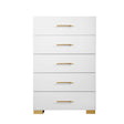 Darya White Chest front angle showing glossy white finish and gold handles