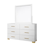 Bedroom view showing nightstands with gold handles and legs